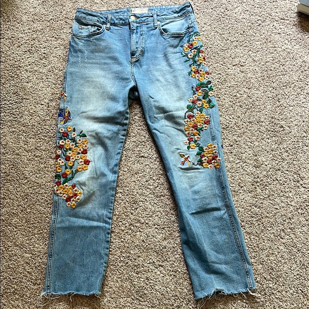 Free People Jeans with Floral & Bird Embroidery size 29